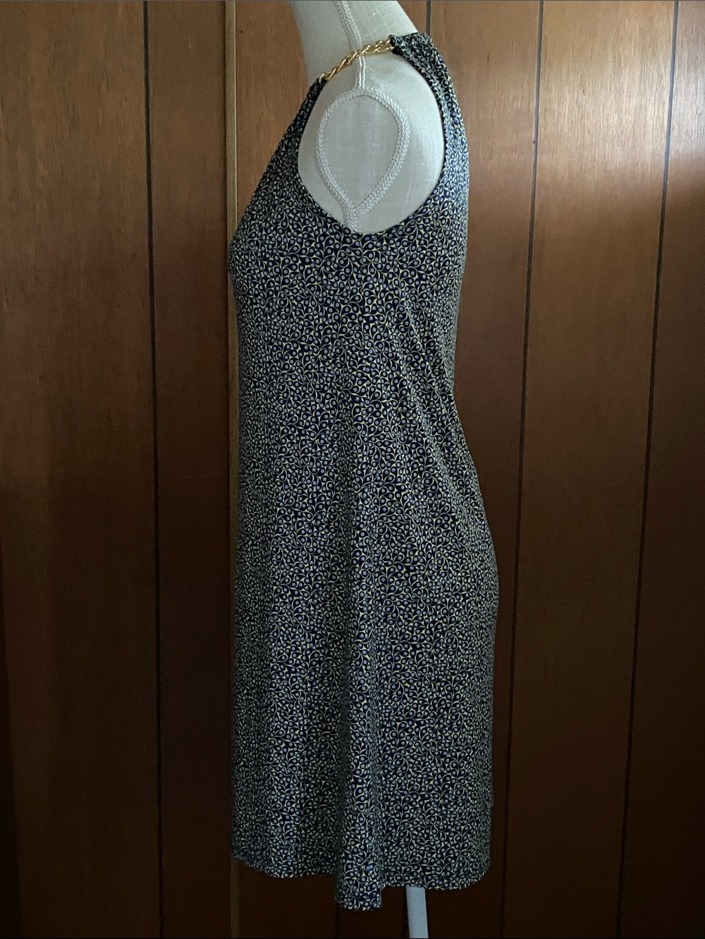 Michael Kors Navy Yellow & White Chain Shoulder Knee Length Dress - Picture 8 of 16